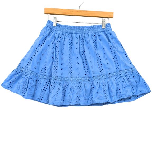 Abercrombie Kids Skort Size 15 16 Blue Eyelet Embroidered Ruffle Hem Preppy - Picture 2 of 7